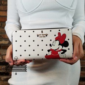 Kate Spade x Disney POLKA DOTS Minnie Mouse large continental wallet NWT WHITE
